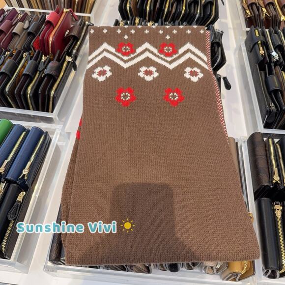 NWT Bundle Coach Fair Isle Print Knit Muffler CCW05 & Gloves CCW71 Sable Multi - Picture 5 of 14